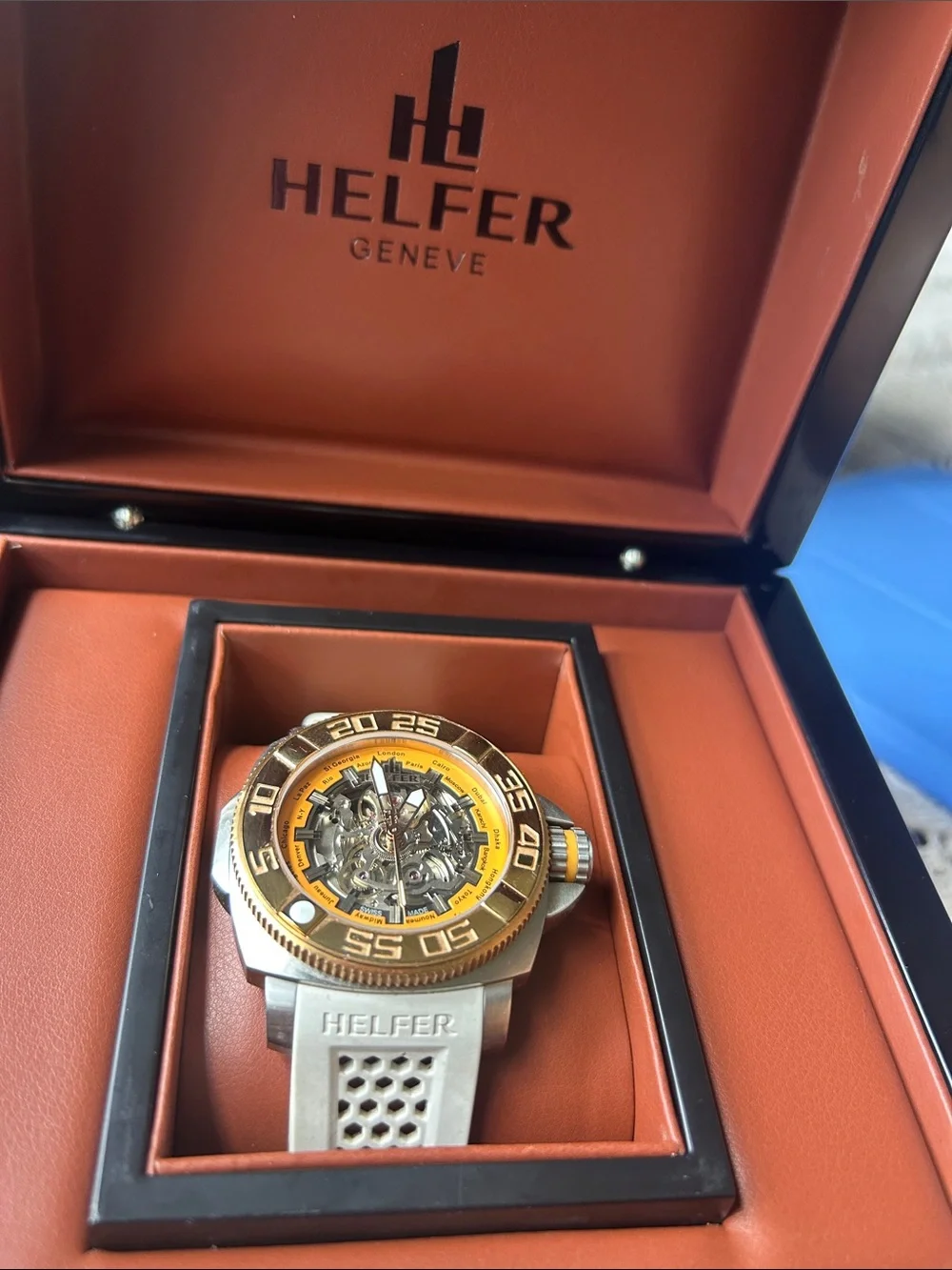 Men's Gold and Silver Skeleton Dive Watch